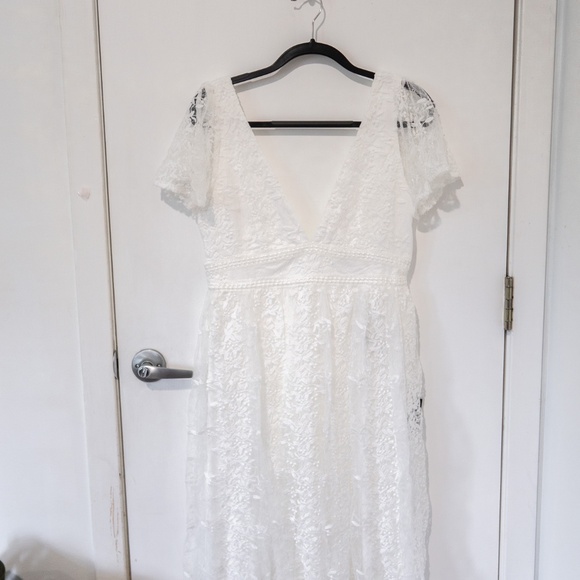 Lulus Elegant Approach White Embroidered Flutter Sleeve Midi Dress - Picture 2 of 10